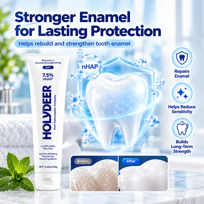 HOLYDEER 7.5% nHAP Fluoride-Free Toothpaste gently cleans teeth and leaves your mouth feeling refreshed with a minty scent.