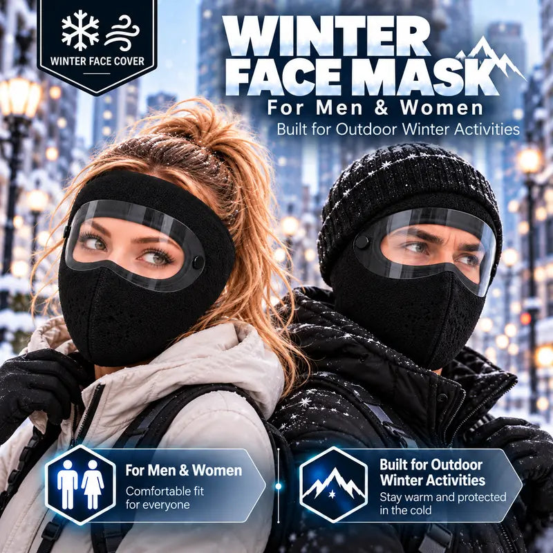 Winter protective face mask with detachable goggles, windproof and warm, fleece-lined—unisex