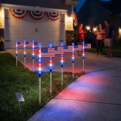 🤩🤩8-Piece Flag Light Set – 4th of July Decorations with 8 Lighting Modes – Ideal for Independence Day Pathways, Gardens, and Yard Decor