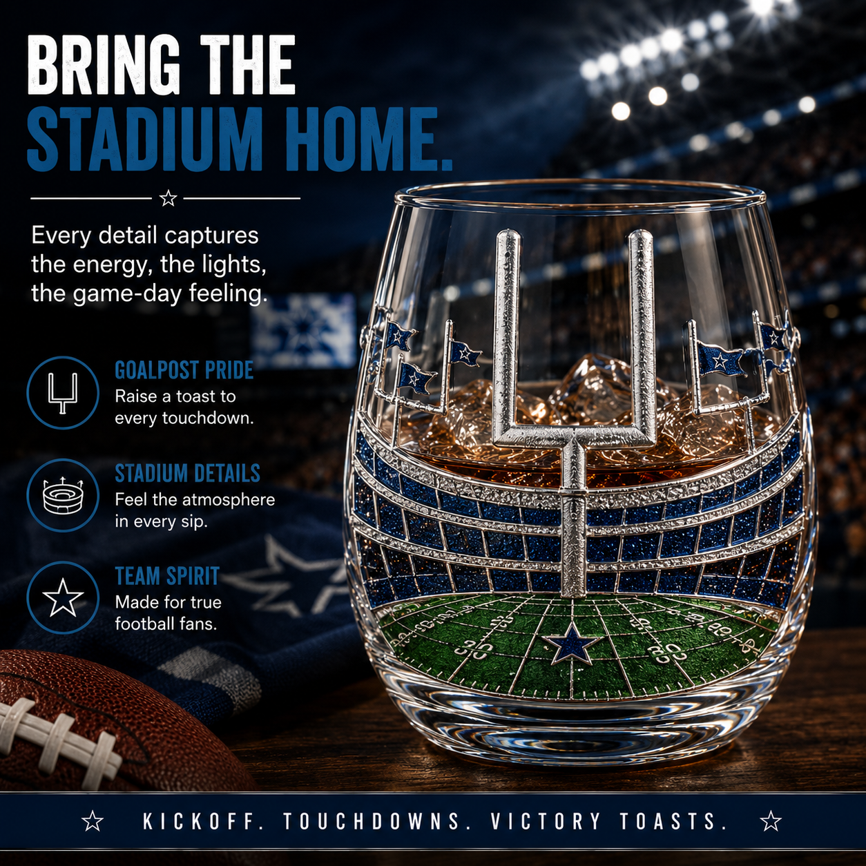 🏈 Game Day Football Fan Glass Gift Set – 4 Unique Stemless Glasses