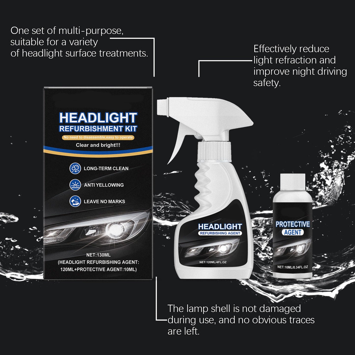 🚘Automotive Headlamp Restoration Fluid Kit 💡