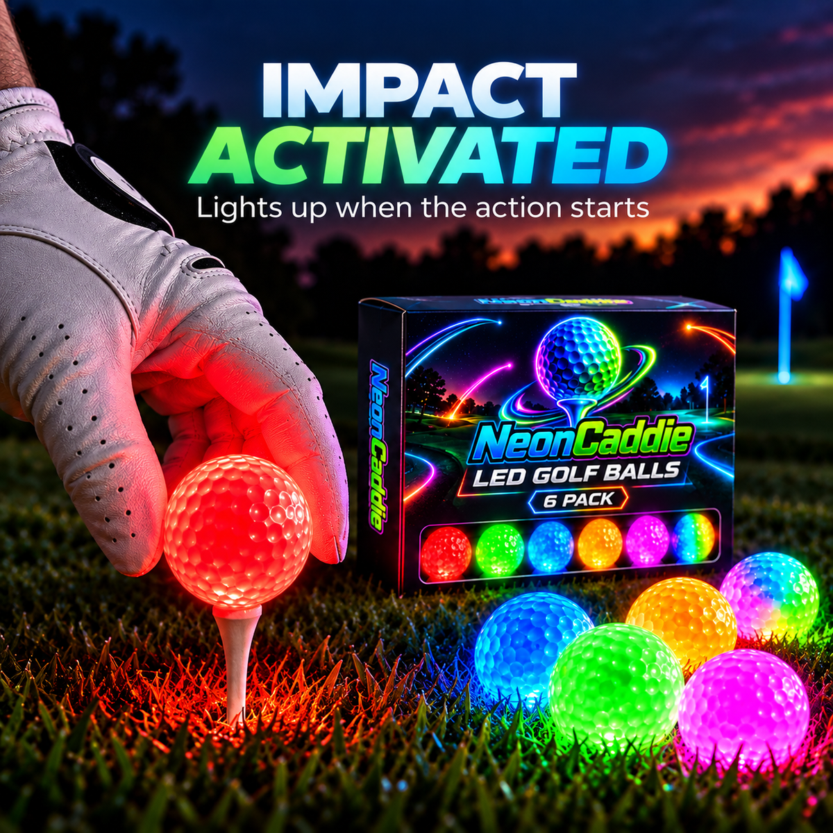 Light up every round, Ahlet-LED Golf Balls – 6-Pack