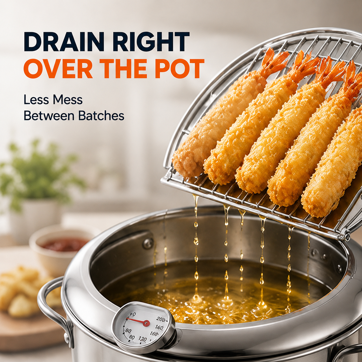 304 Stainless Steel Stovetop Deep Fryer Pot – With Thermometer
