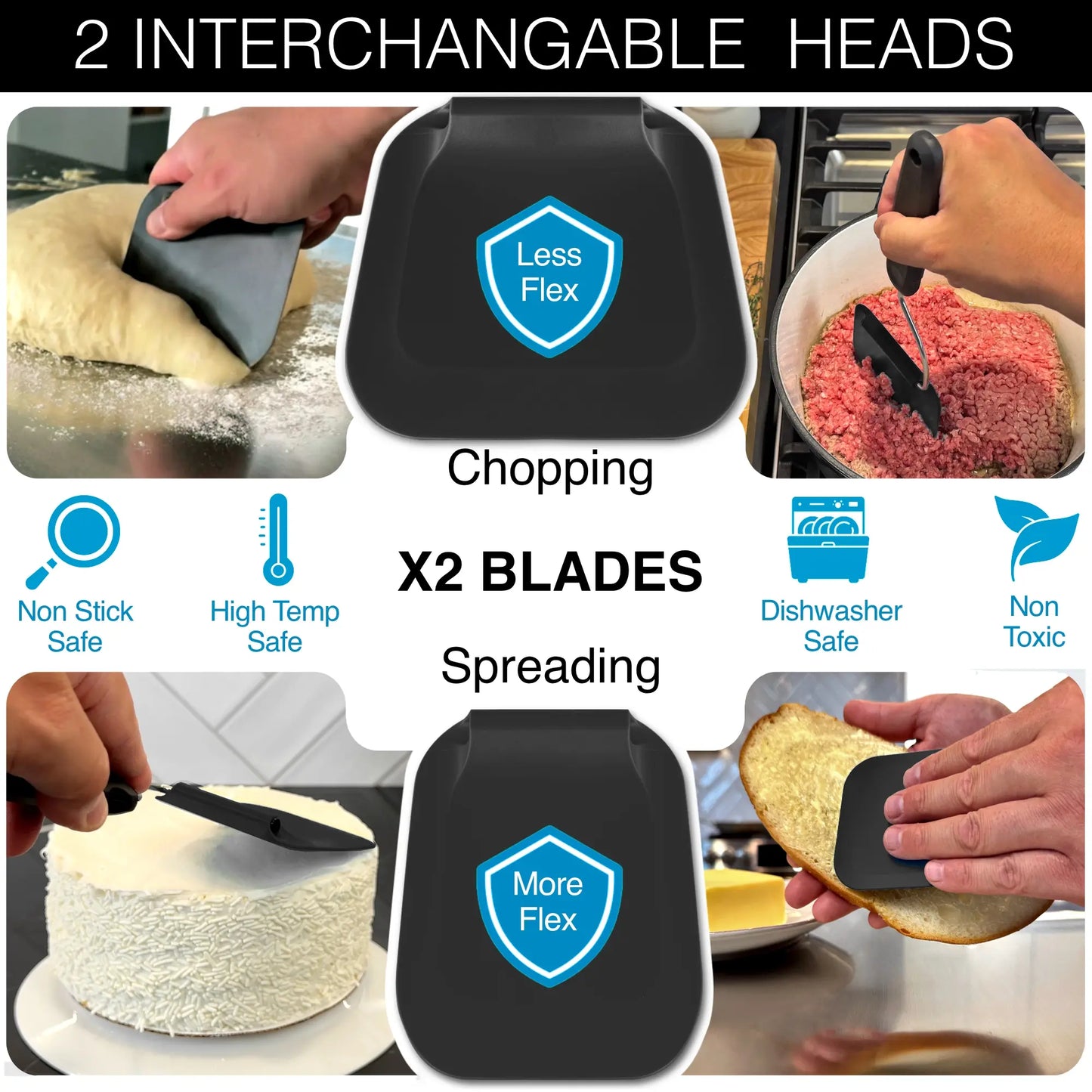 Ahlet Adjustable Spatula – 6 Cooking Angles, 2 Interchangeable Heads for Air Fryers, Griddles & Pans