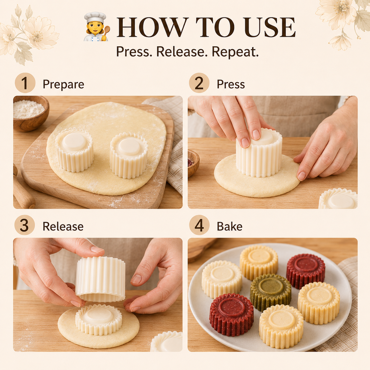 Flower-Shaped Cookie Cutters, Embossed Pastry Molds（2PC）