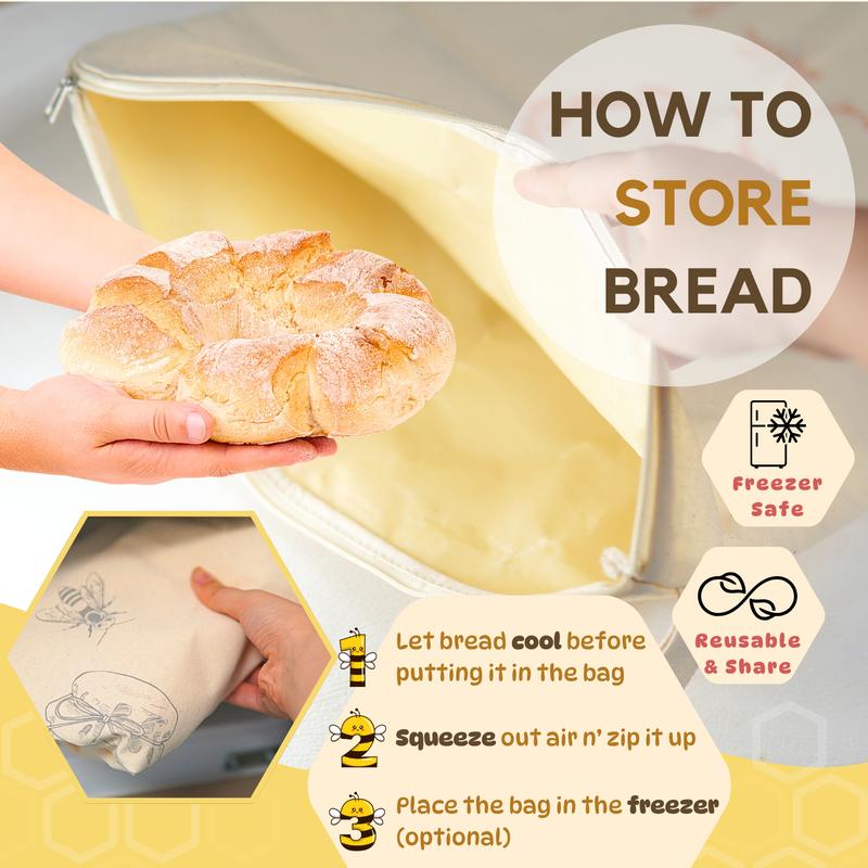 🔥Last Day 49% OFF 🍞Wide Zipper Access Reusable Cotton & Beeswax Bread Bags – Keep Your Sourdough Fresh🌟