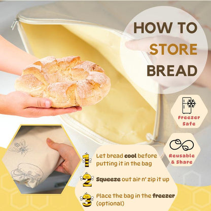 🔥Last Day 49% OFF 🍞Wide Zipper Access Reusable Cotton & Beeswax Bread Bags – Keep Your Sourdough Fresh🌟