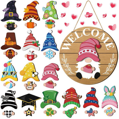 💫Interchangeable Wooden Gnome Decor Holiday Seasonal Gnome Decorations🚪
