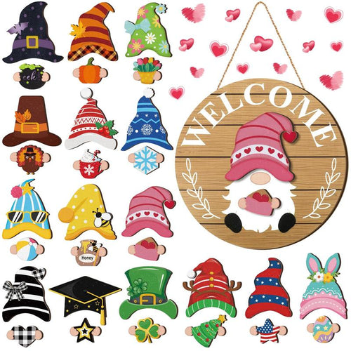 💫Interchangeable Wooden Gnome Decor Holiday Seasonal Gnome Decorations🚪