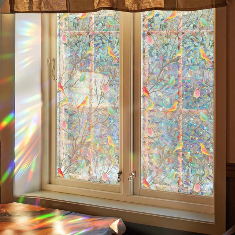 🔥Hot Sale 49% OFF –Floral Stained Glass Window Film 🌈 UV Blocking • Soft Privacy • Rainbow Light Effect