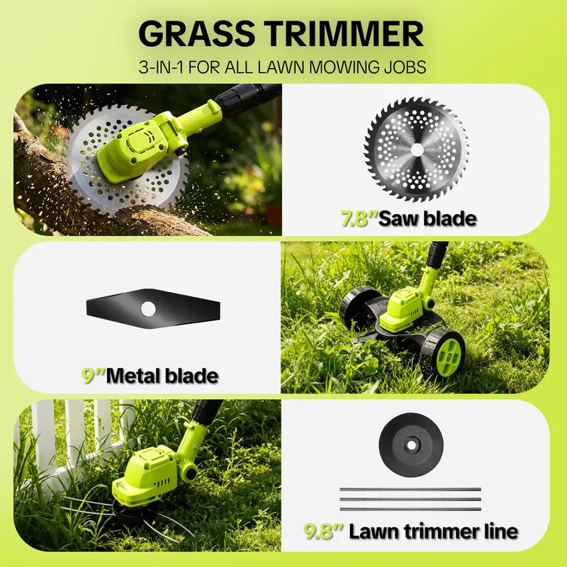 🌿 21V 3-in-1 Cordless Grass Trimmer, Edger & Mini Mower – Complete Yard Kit
