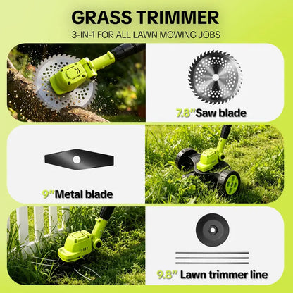 🌿 21V 3-in-1 Cordless Grass Trimmer, Edger & Mini Mower – Complete Yard Kit