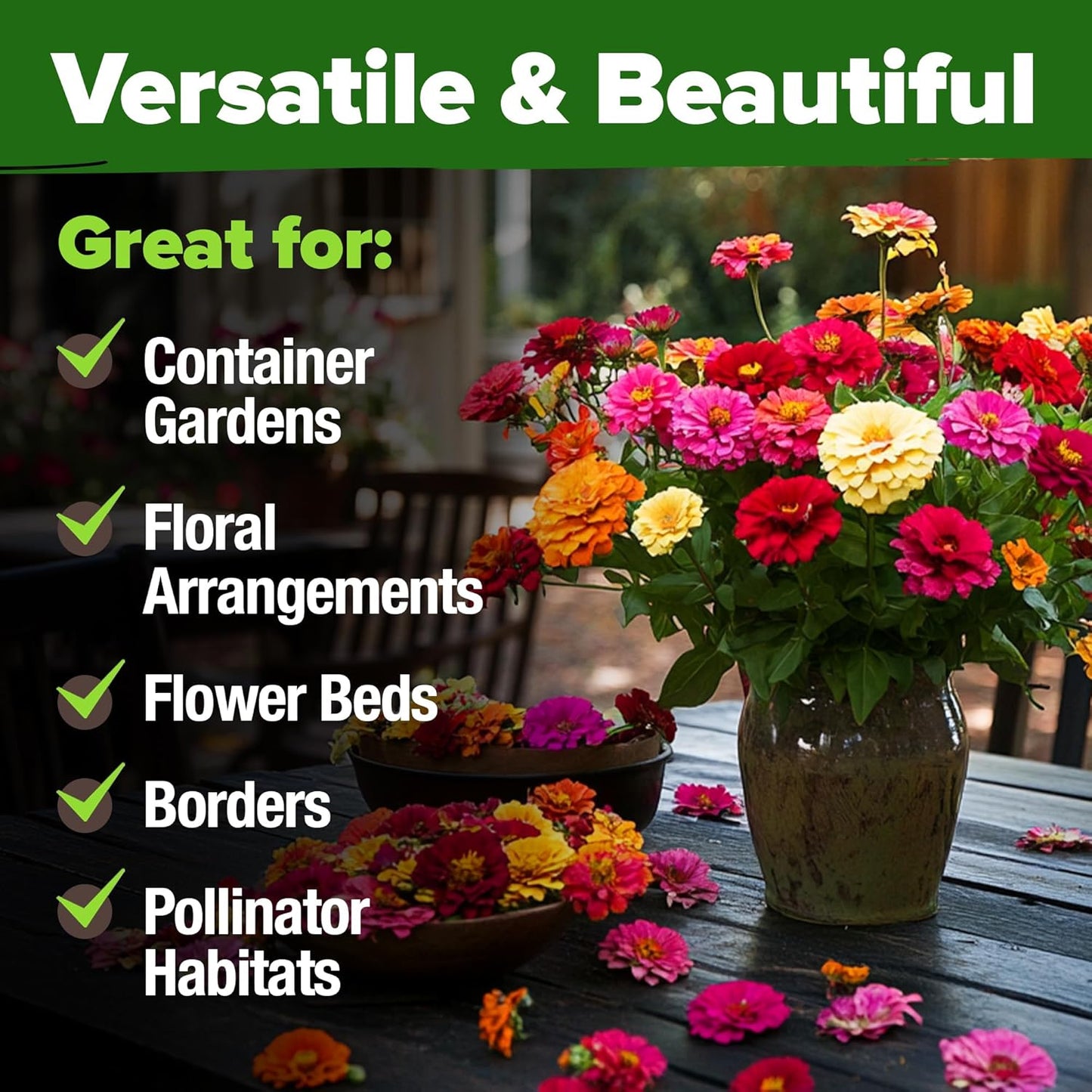 HOME GROWN Zinnia Seeds for 2026 - California Giant Mix - 7,300+ (2 oz) Plant Wildflower Blooms Bulk Seeds for Planting Flowers Outside