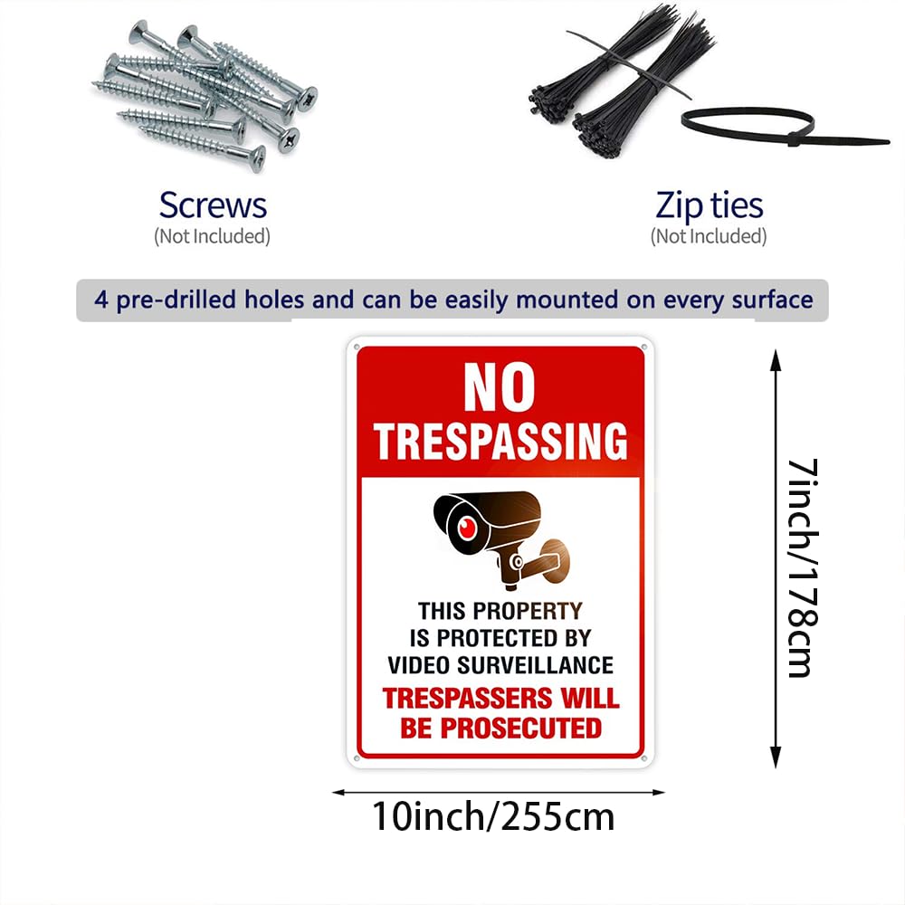 🚫 No Trespassing Video Surveillance Sign 🛡️ UV Printed Rust-Free Aluminum Warning Sign 🌦️ Weatherproof for Home, Business, Gate, Fence, Yard, Driveway & Entry Areas