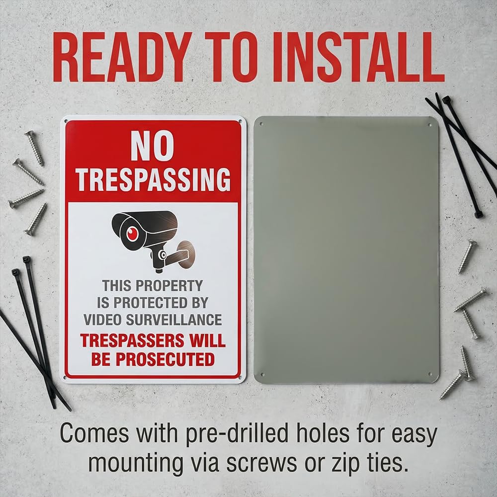 🚫 No Trespassing Video Surveillance Sign 🛡️ UV Printed Rust-Free Aluminum Warning Sign 🌦️ Weatherproof for Home, Business, Gate, Fence, Yard, Driveway & Entry Areas