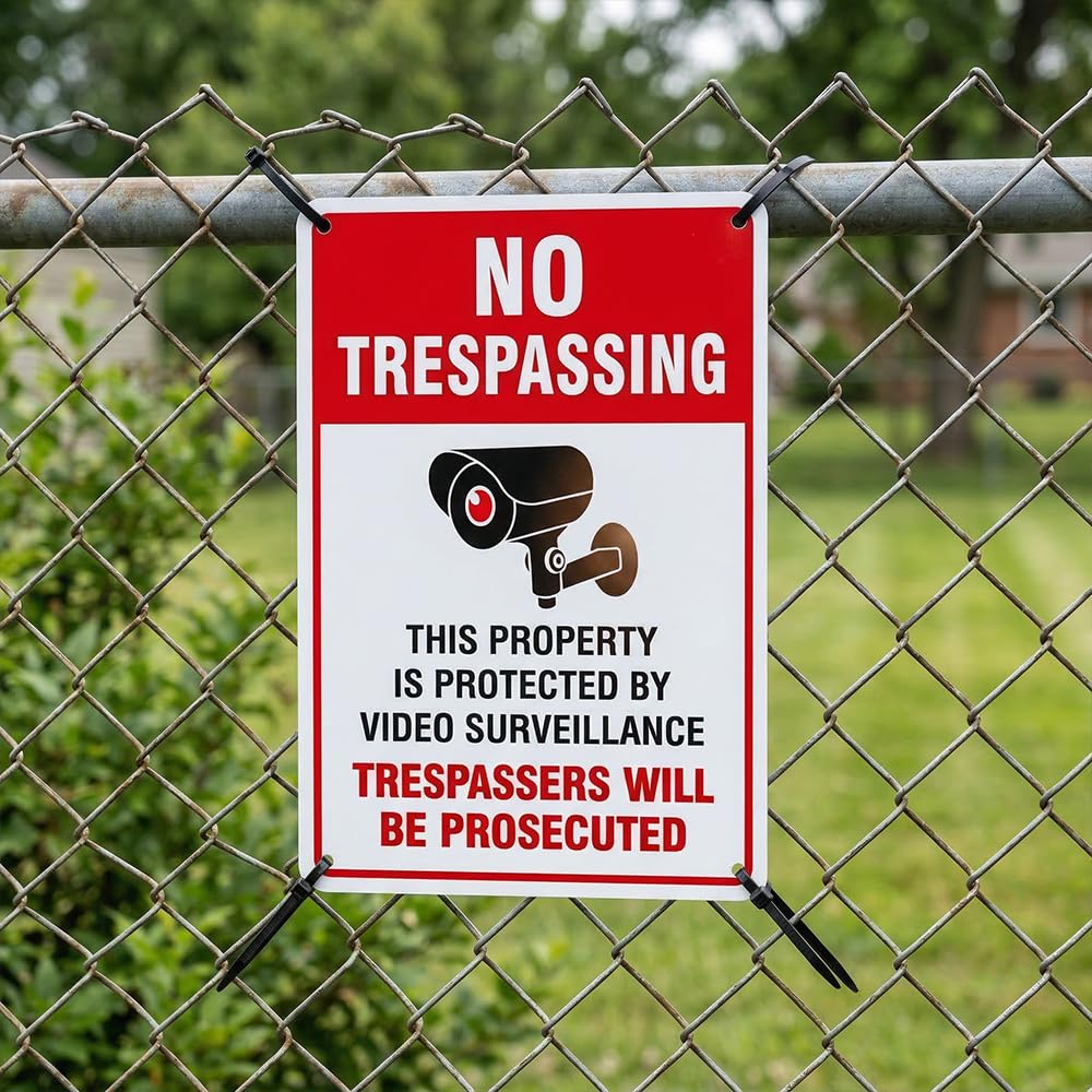 🚫 No Trespassing Video Surveillance Sign 🛡️ UV Printed Rust-Free Aluminum Warning Sign 🌦️ Weatherproof for Home, Business, Gate, Fence, Yard, Driveway & Entry Areas