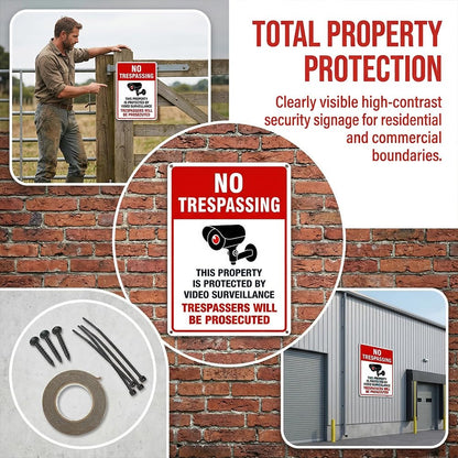 🚫 No Trespassing Video Surveillance Sign 🛡️ UV Printed Rust-Free Aluminum Warning Sign 🌦️ Weatherproof for Home, Business, Gate, Fence, Yard, Driveway & Entry Areas