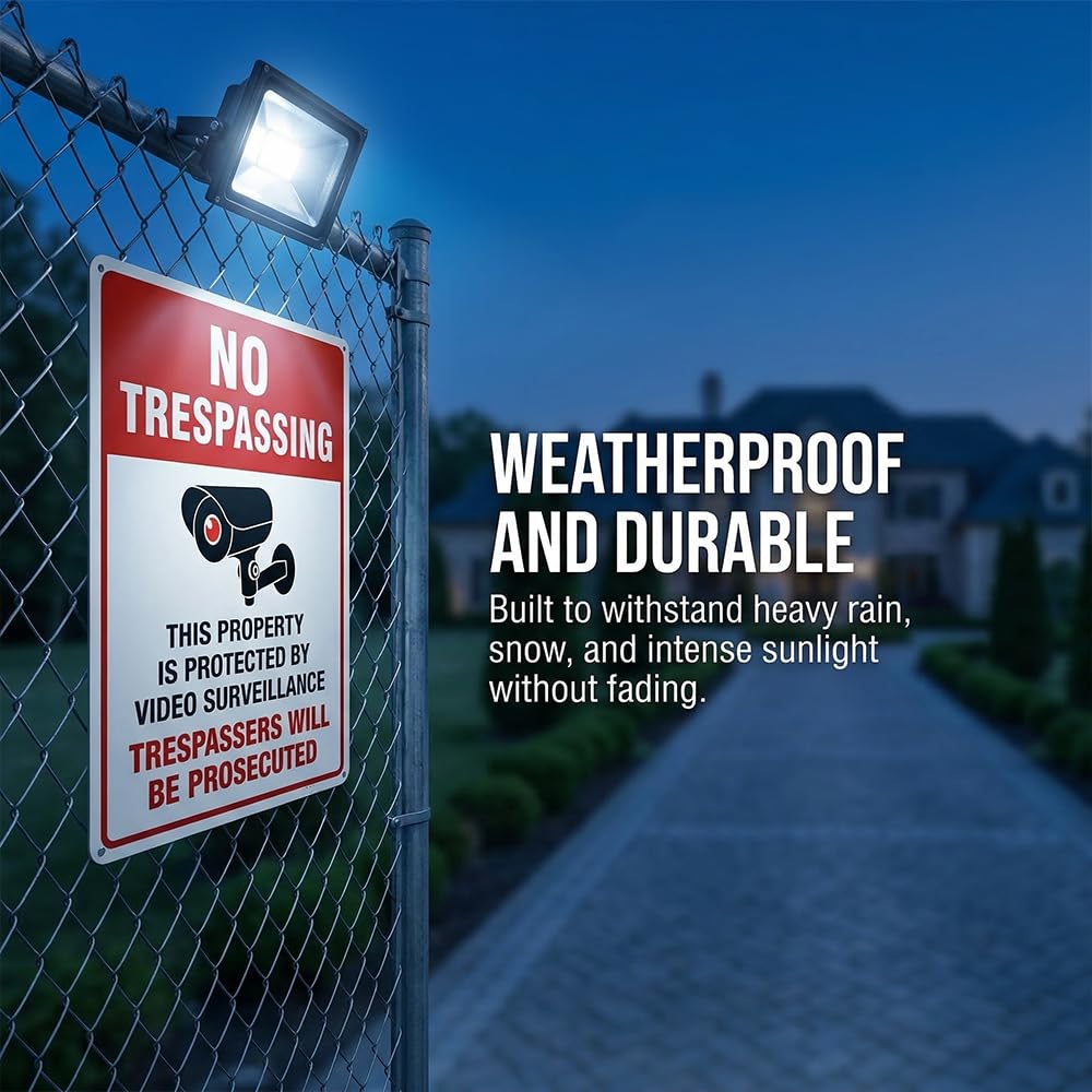 🚫 No Trespassing Video Surveillance Sign 🛡️ UV Printed Rust-Free Aluminum Warning Sign 🌦️ Weatherproof for Home, Business, Gate, Fence, Yard, Driveway & Entry Areas
