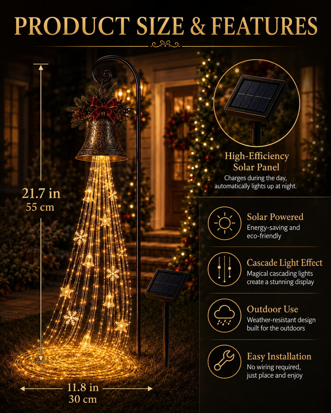 🎄 Christmas Bell Cascade Solar Lights✨ Create a Magical Holiday Glow