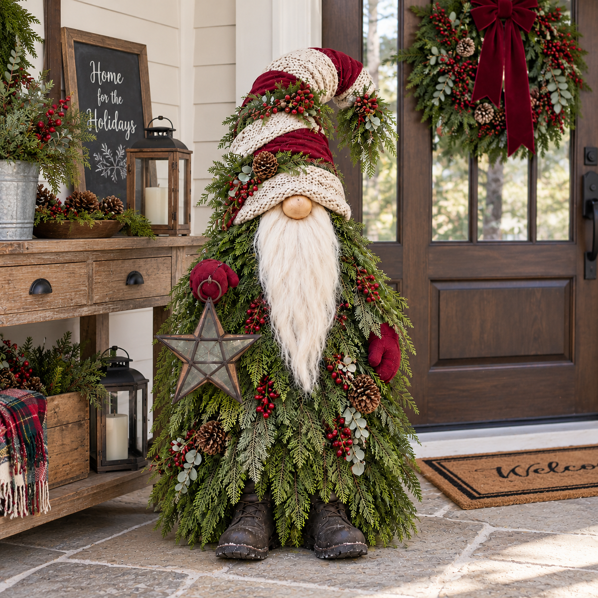 🔥Last Day 50%🎄 Light-Up Evergreen Christmas Gnome – Glowing Star Lantern Porch Decor