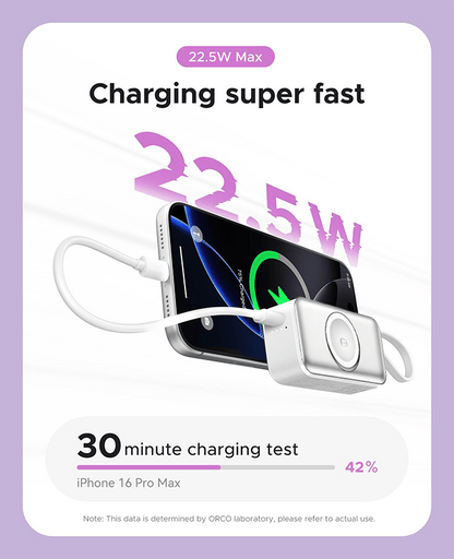 🔋3-in-1 Power Bank – Integrated Cable & Foldable Wall Plug – Wireless Watch Charger for iPhone & Android ✈️