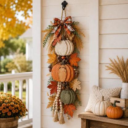 🔥 Limited-Time 50% OFF✨Rustic Wooden Pumpkin Door Hanging with Warm LED Lights