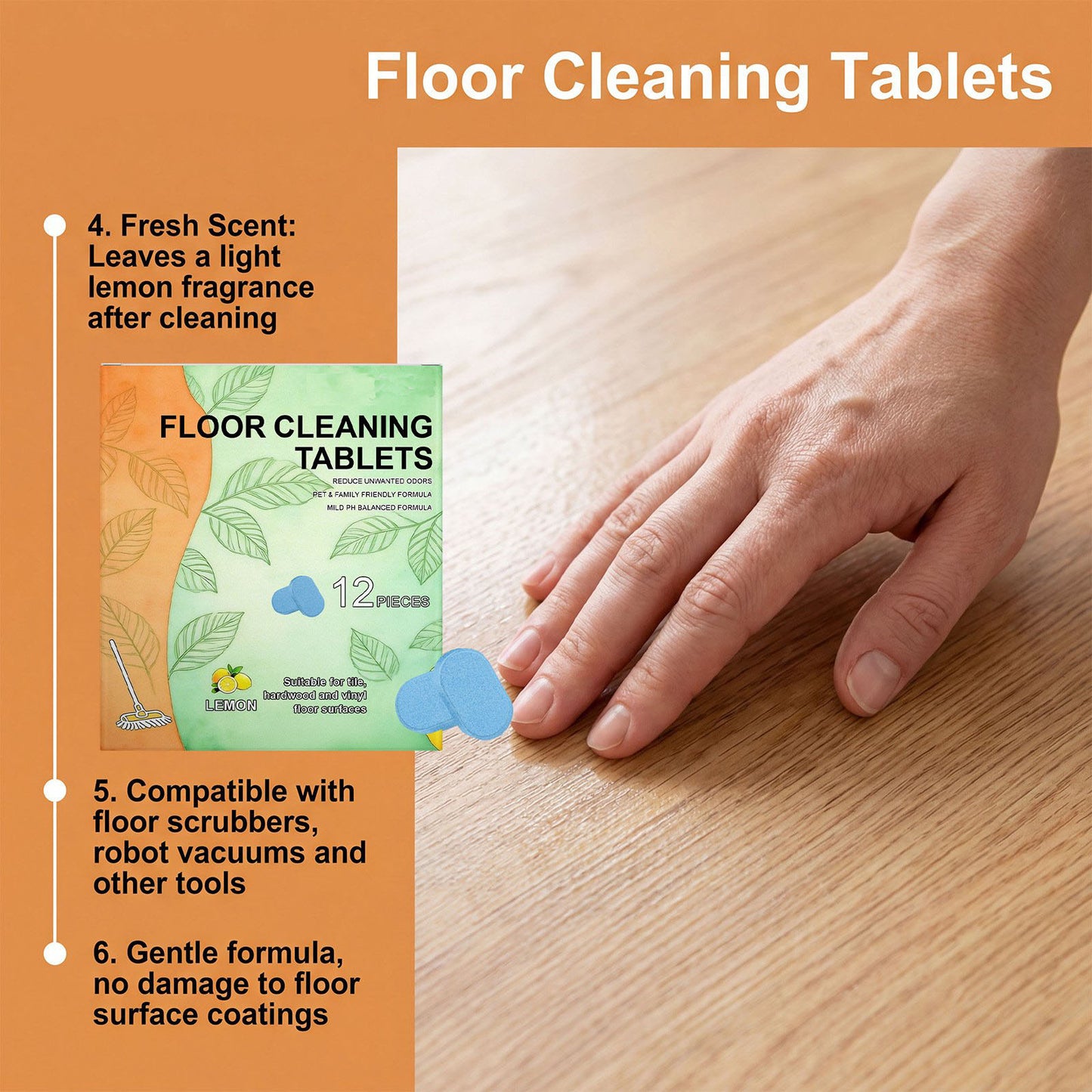Floor Cleaning Tablets - Safe for Wood Tile Marble Quick Dry No Residue