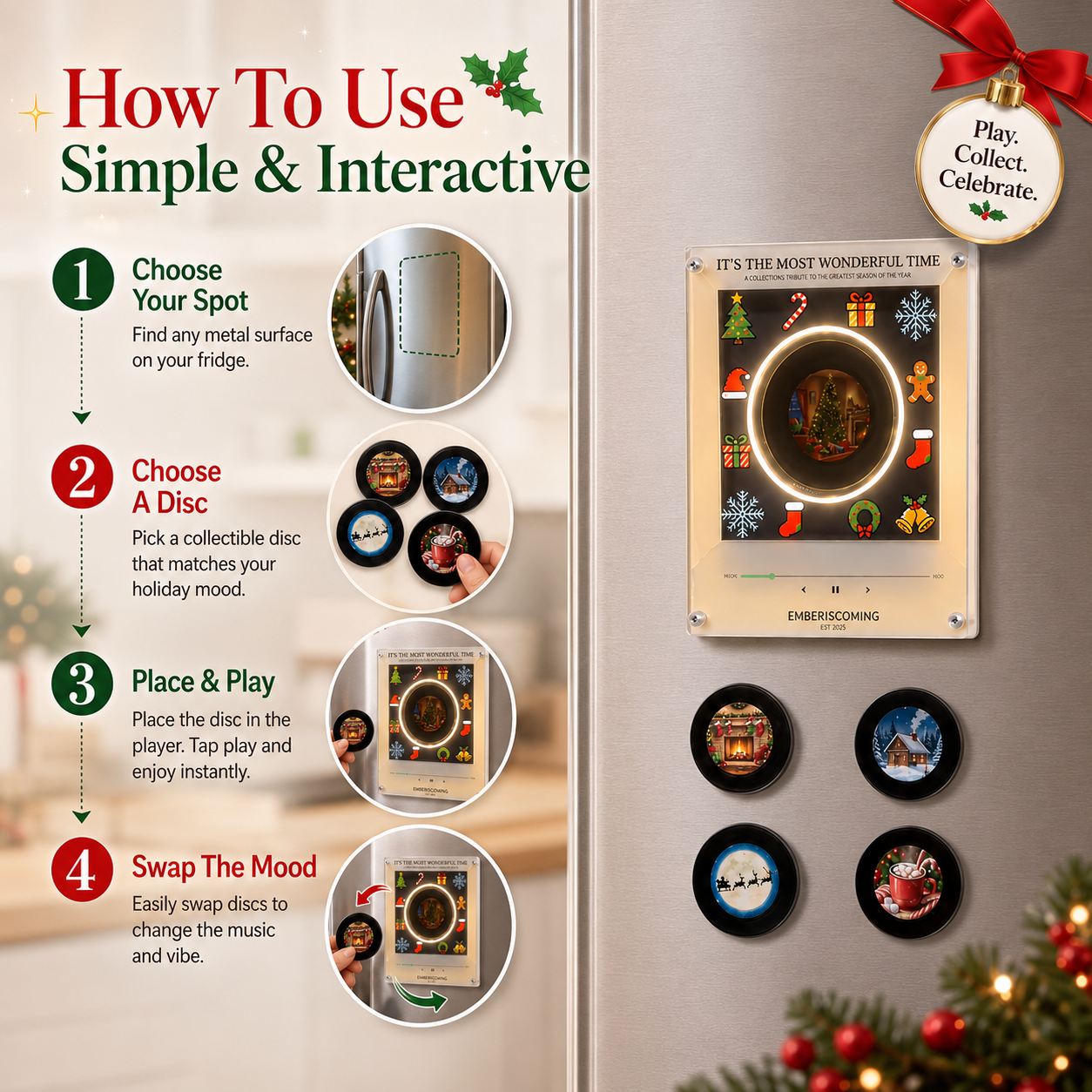 Christmas refrigerator magnet NFC sensing