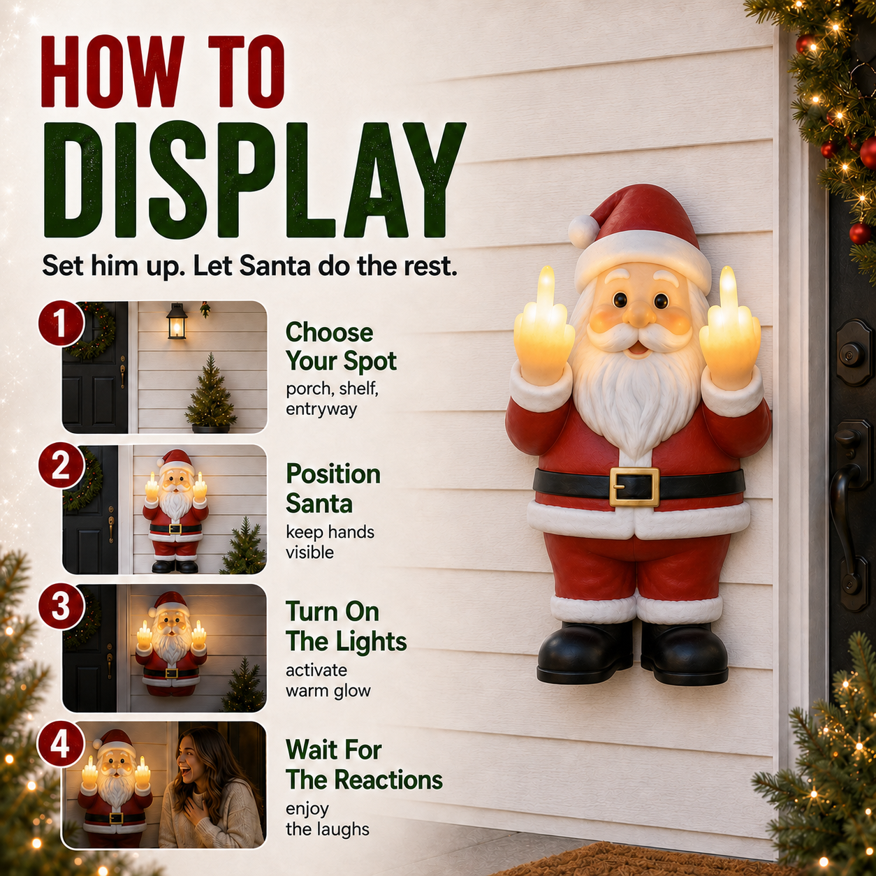 🎅 Mischievous Light-Up Middle Finger Santa Christmas Decor