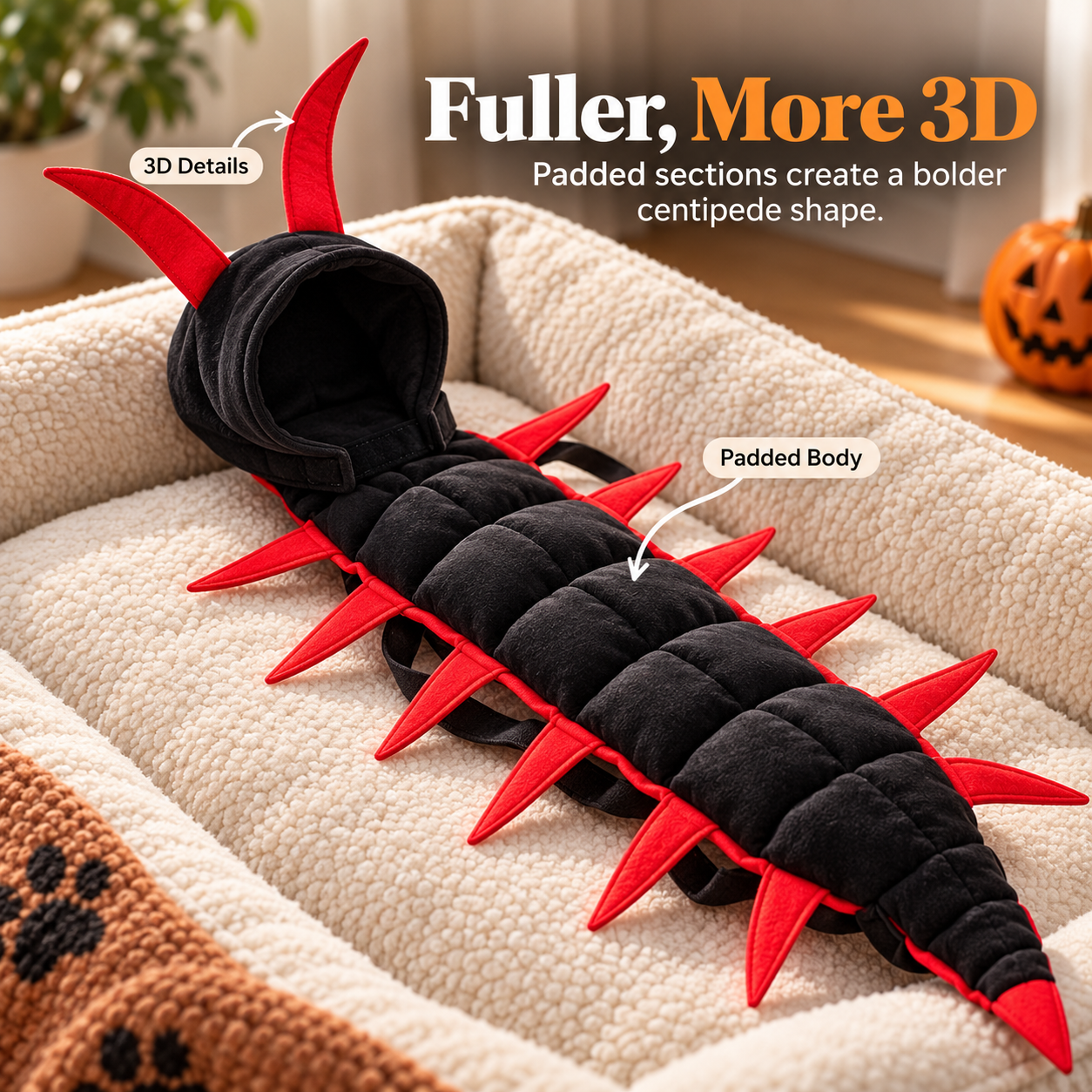 🎃 Halloween Centipede Cat Costume – 3D Spooky Pet Outfit