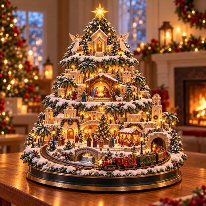 🔥LAST DAY 49% OFF🎄 Lighted 3-Tier Christmas Village Tree – Magical Holiday Tabletop Decor