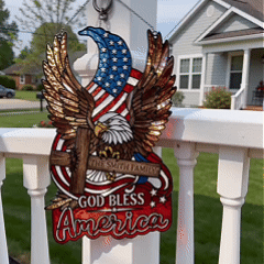 God Bless America Eagle Suncatcher – Personalized Patriotic Window Hanging, American Flag Stained Glass Decor, Veteran Gift