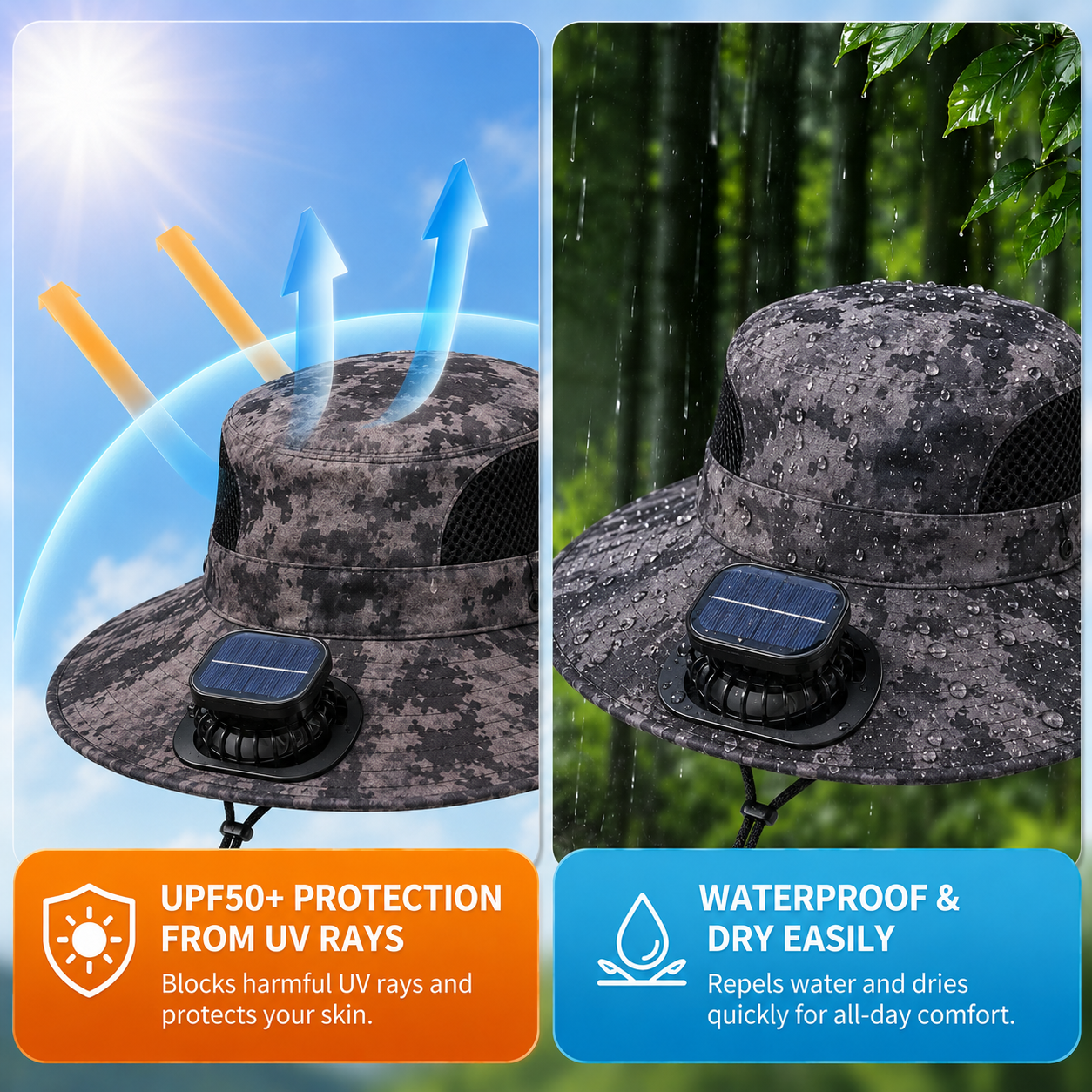 🌞 Solar-Powered Cooling Hat | Stay Cool Outdoors, No Batteries Needed