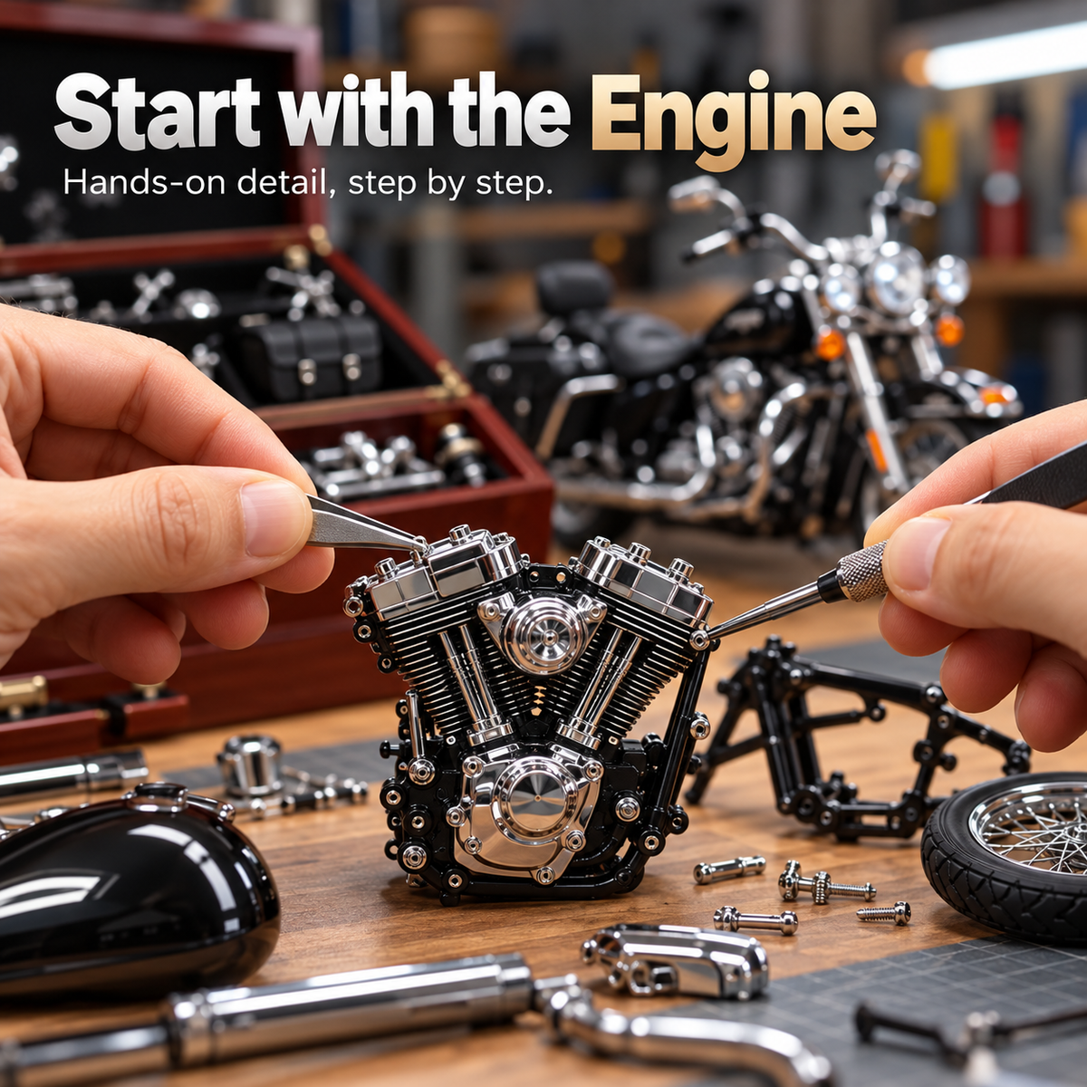 🏍️ Classic Cruiser Motorcycle DIY Model Kit – Build Your Own