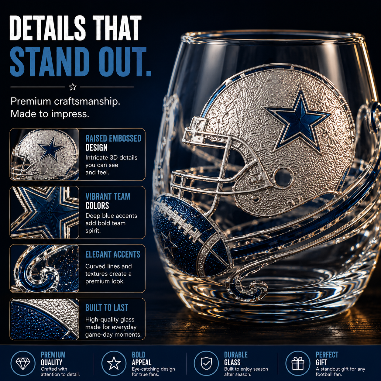 🏈 Game Day Football Fan Glass Gift Set – 4 Unique Stemless Glasses