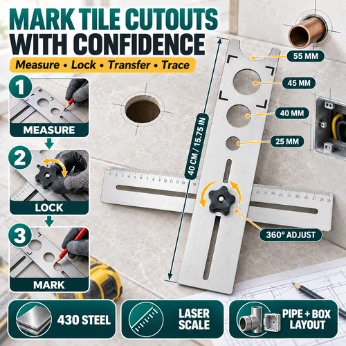 📏40CM Adjustable Stainless Steel Tile Hole Positioning Ruler📐