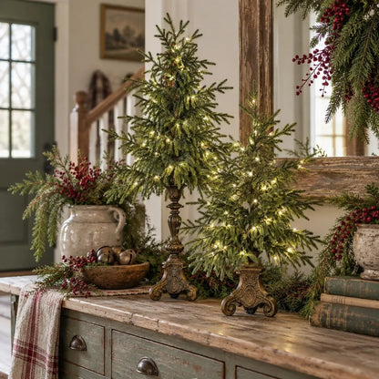 🔥Last Day 50%🎄 Vintage Lighted Norfolk Pine Trees ✨ Warm Glow Christmas Tabletop Decor with Antique-Style Base