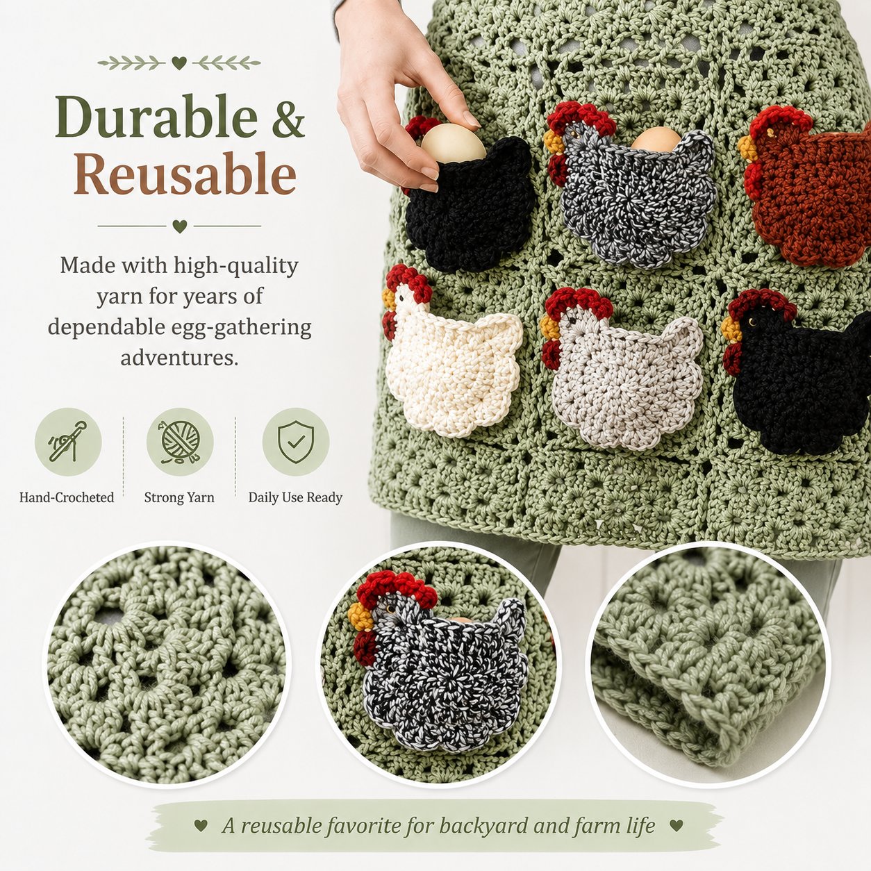 🐔Handmade Crochet Chicken Egg Collecting Apron🥚🎁Buy 2 FREE SHIPPING