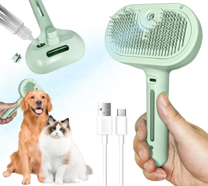 Self-Cleaning Spray Cat Brush for Shedding