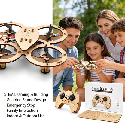 🔥Top Gift 2026 🎁 DIY Wooden Drone Assembly Kit, 2.4GHz RC Quadcopter with 360° Flip, Emergency Stop & Beginner Friendly Controls, STEM Building Toy for Teens & Adults