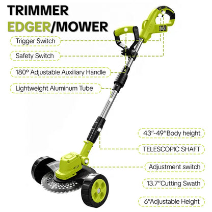 🌿 21V 3-in-1 Cordless Grass Trimmer, Edger & Mini Mower – Complete Yard Kit