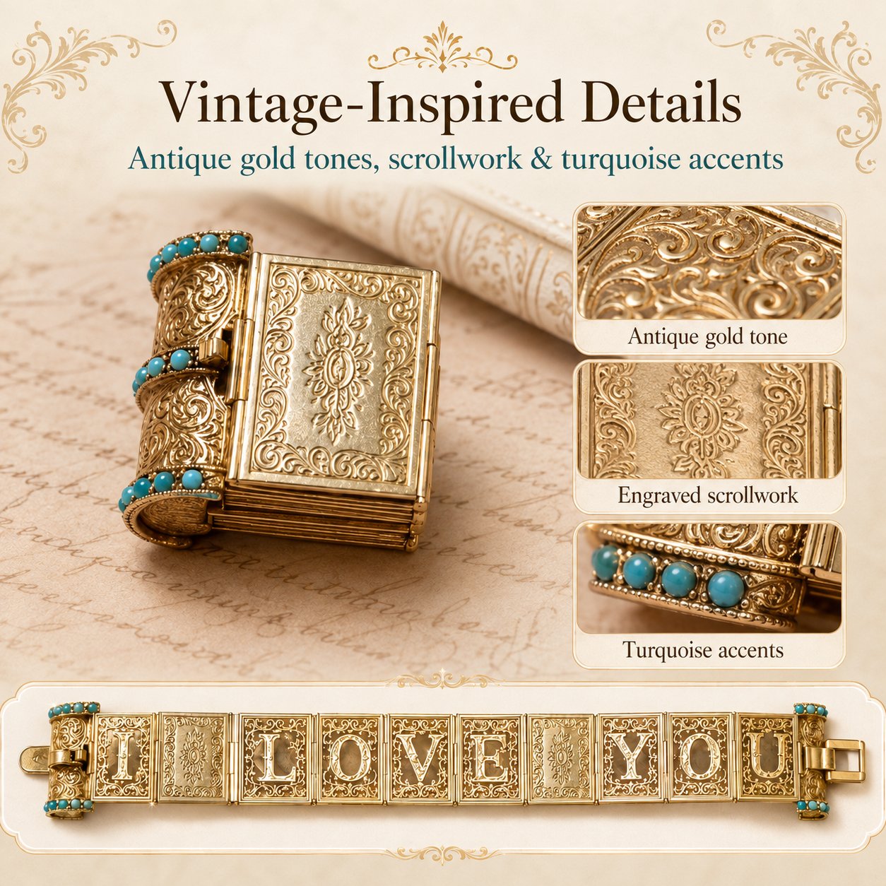 Victorian Book “I Love You” Bracelet