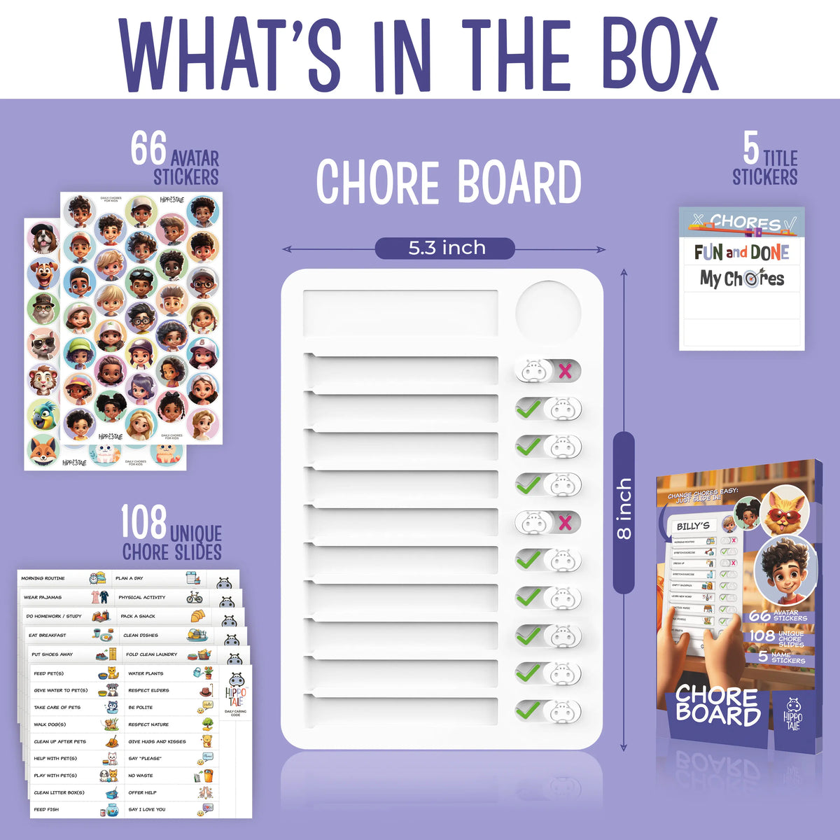 Kids Daily Routine & Chore Chart – Visual Sliding Checklist with 108 Task Cards & Stickers
