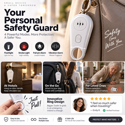 🔥50% OFF NOW! 🛡️Personal Safety Alarm Keychain—130dB Loud Emergency Siren with Vibration Activation Safety Mode, Rechargeable Flashlight & Strobe Light, Pull Ring Emergency Device for Women, Seniors, Travel & Hotel Safety