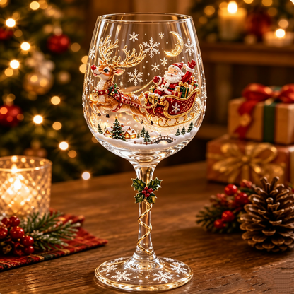 3D Christmas Glass Cup with Raised Holiday Artwork for Festive Drinks
