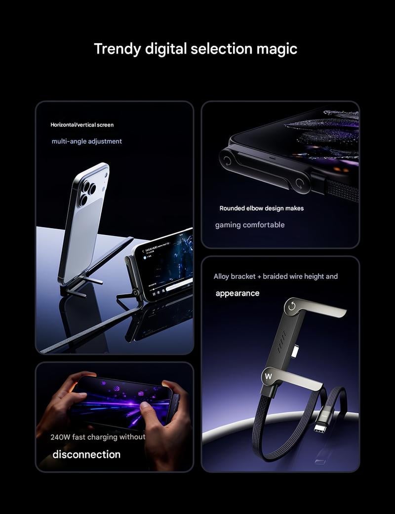⏰Last Day 49% OFF🔥🎁240W Super Fast Charging 2-in-1 Charging Cable & Phone Stand