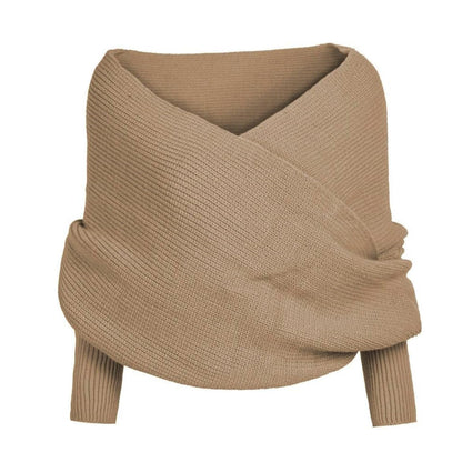 Womens Scarf with Sleeves Knit Wrap Sweater Cozy Crochet Cropped Shawl