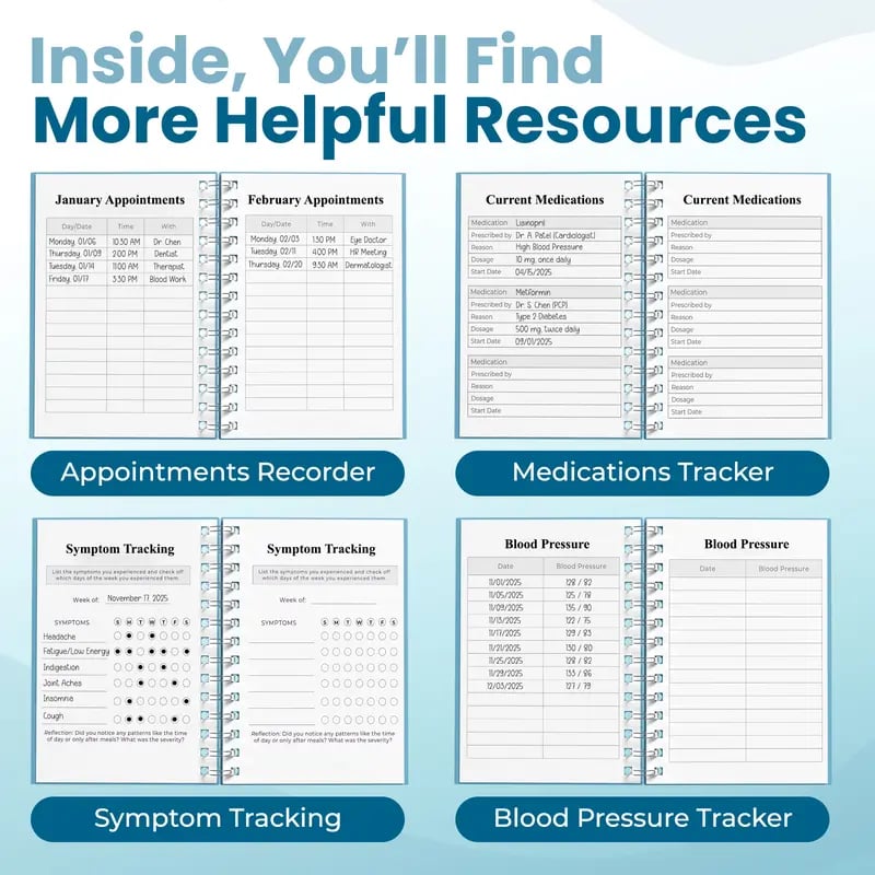 📚Medical Visit Logbook: Your Essential Medical Planner | Vegan Leather Hardcover, Pen Holder & Durable Spiral Binding