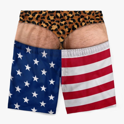 Funny Patriotic “Wide Load” Men’s Swim Trunks