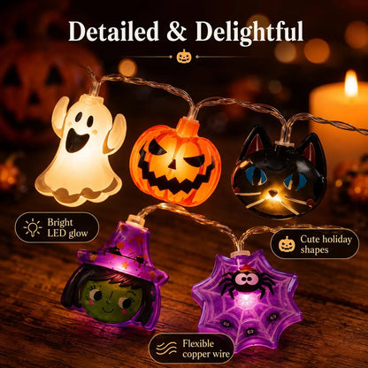 USB-Powered Pumpkin LED String Lights – Warm White Halloween Garland for Mantel, Window & Fall Home Decor